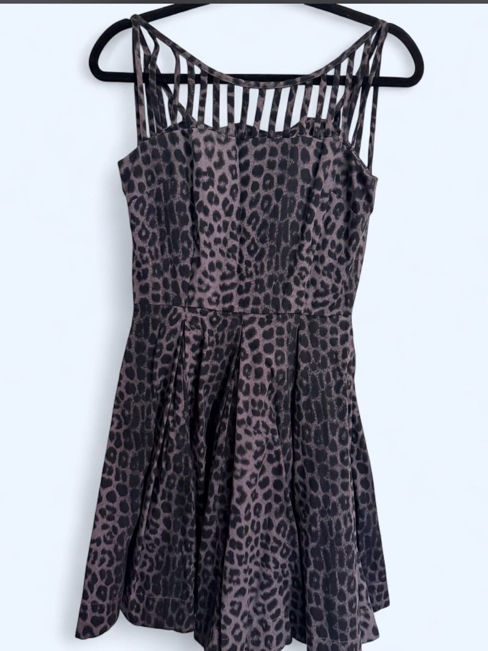 Rare Trashy Diva Leopard Print Cage Fit-and-Flare Dress in Black and Gray